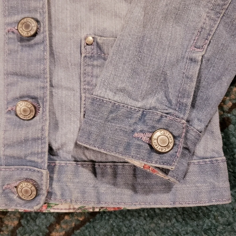 Carter's Jean Jacket Blue Floral Accents Roll Up